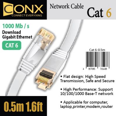 CONX Cat.6 Network  0.5m Flat Lan Cable White 0.5米 網絡電線 白色 #4897085731488 [香港行貨]