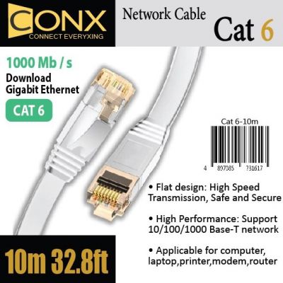 CONX Cat.6 Network 10m Flat Lan Cable White  10米 網絡電線 白色 #4897085731617 [香港行貨]