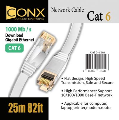 CONX Cat.6 Network  25m Flat Lan Cable White  25米 網絡電線 白色 #4897085731648 [香港行貨]