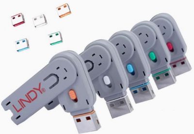 Anti-theft lock 防盜鎖 LINDY 套裝 1KEY + 4 USB USB LOCK SET #LINDY-BL #LINDY-RD [香港行貨] 