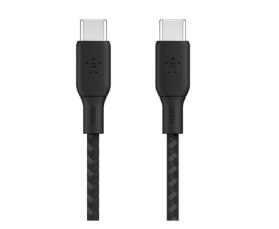 連接線 Belkin 貝爾金 電線 Cable 傳輸 BoostCharge 資料 USB-C 至 USB-C 快充 USB-C 2.0 電纜 100W 電力 Braided 雙編織 Charger  電力 Data 2米 2M 黑色 Black  #CAB014BT2MBK [香港行貨]